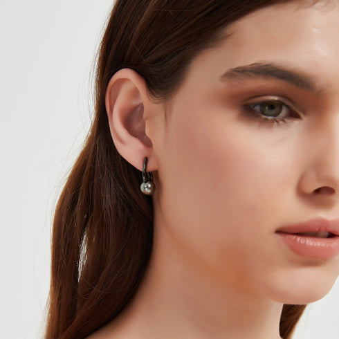 9-10mm Tahitian Pearl & Noir Elegance Barrel Earrings - House Of Pearls
